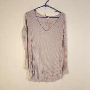 We The Free Pretty Little Thermal Top Heathered Lavender V Neck Size Small